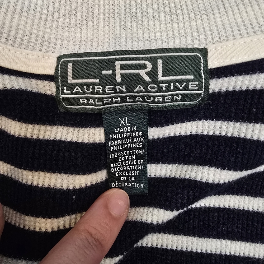 Ralph Lauren LRL Active Sweatshirt Top Womens XL Long Sleeve Striped 1/4 Zip - Picture 2 of 9